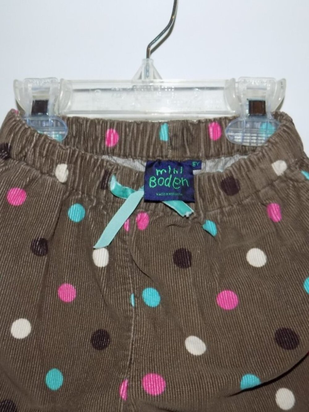 Vintage MINI BODEN Girls Brown Blue Pink Polka Dot Corduroy Pants 4-5Y Elastic